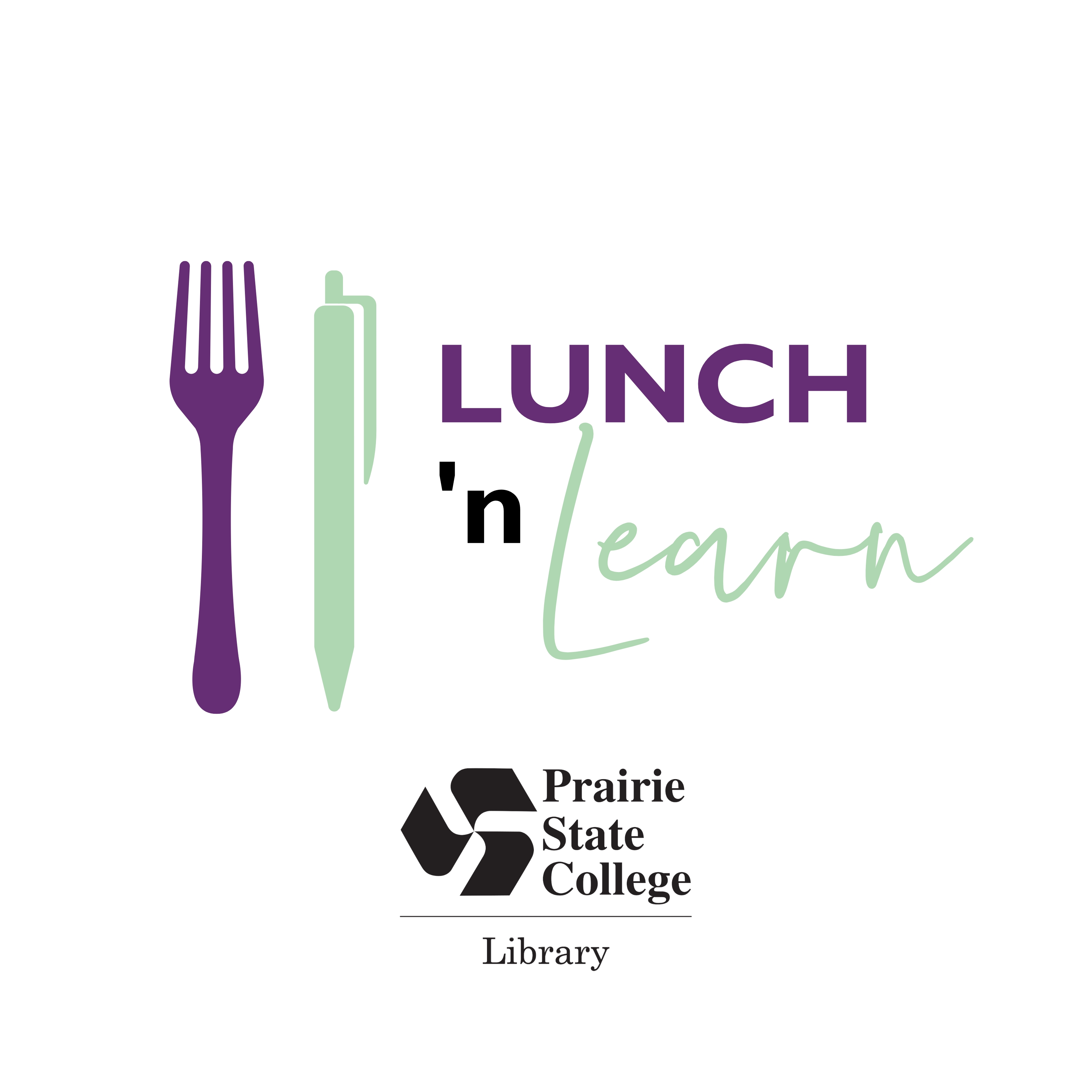 image for Lunch 'n Learn which includes a fork, pen, and the PSC logo